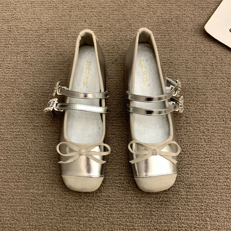 Damen Ballerinas Doppelriemen Schleifendetail Elegant