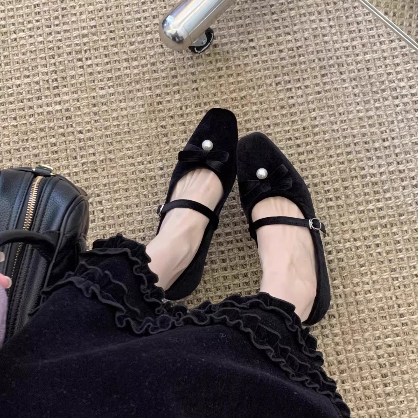 Damen Ballerinas Bequem mit Perlen und Riemen