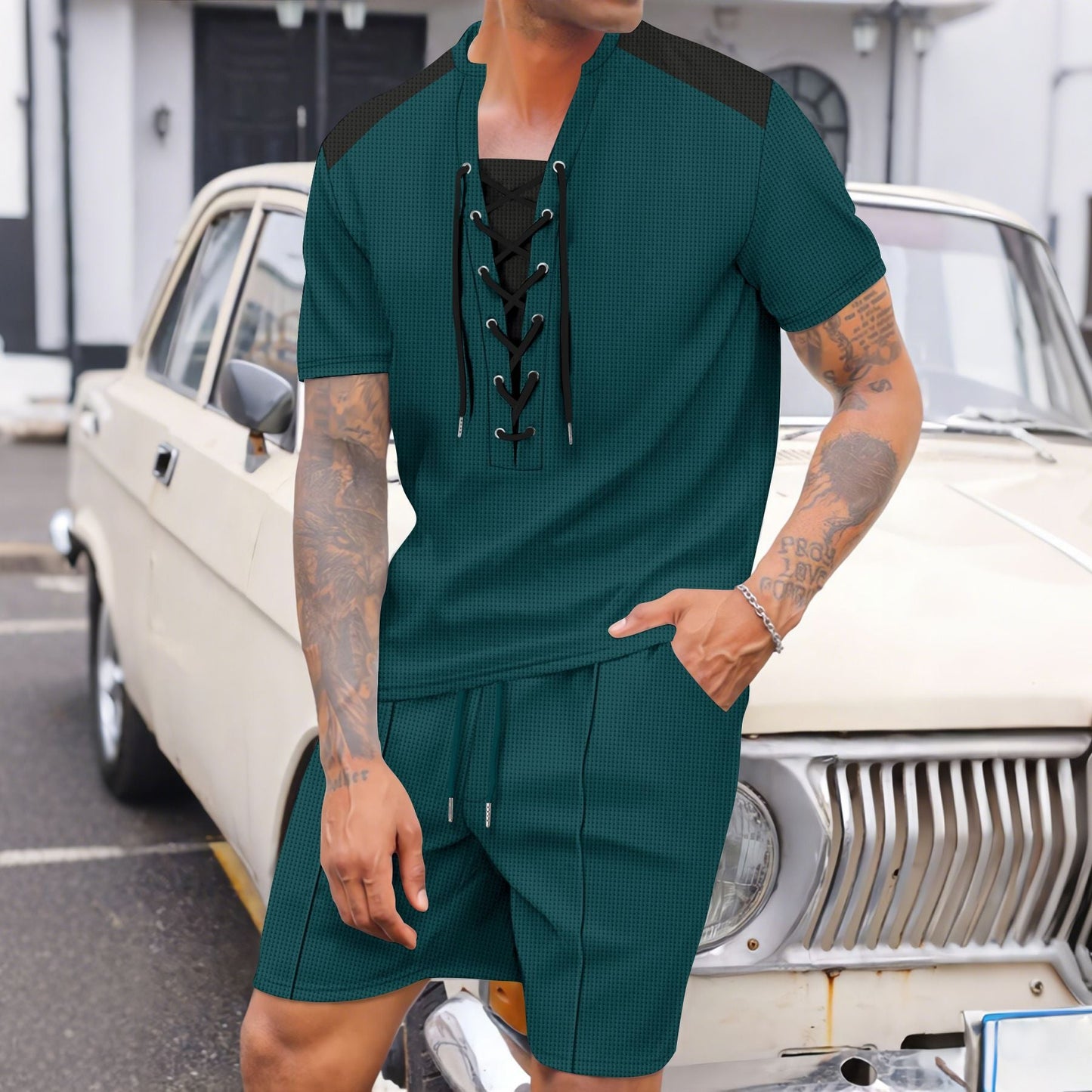 Herren Sportoberteil Schnürung mit Sportshorts