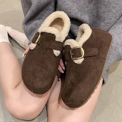 Damen Hausschuhe Warm Plüschig mit Riemen Modern