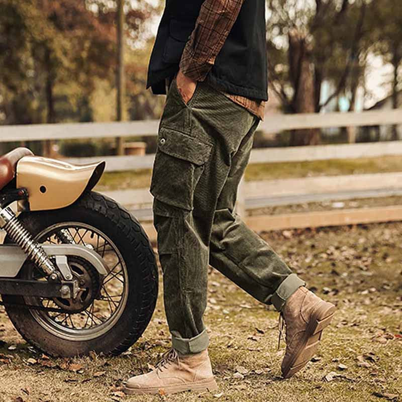 Herren Cargo-Hose Bequem Lässig Cordhose Grün