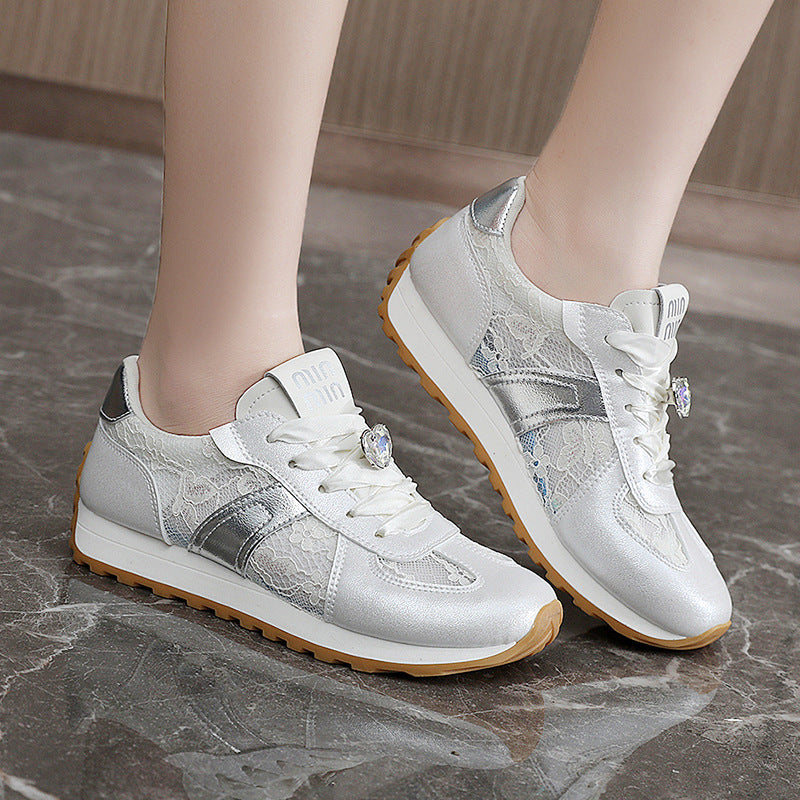 Damen Sneaker Sportlich Atmungsaktiv Glitzernde Kristalle