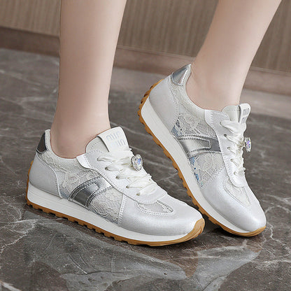 Damen Sneaker Sportlich Atmungsaktiv Glitzernde Kristalle