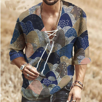 Herren Hemd Moderne Wickelbluse Mit Muster