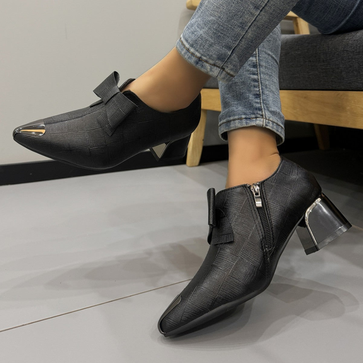 Damen Stiefeletten Elegant Schleifen Detail Modern