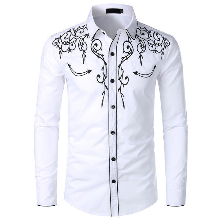 Herren Langarmhemd Stilvolles Stickmuster Elegant