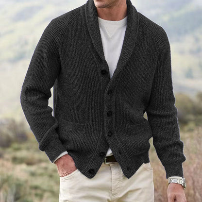 Herren Strickjacke Grobstrick Männlich Mit Taschen