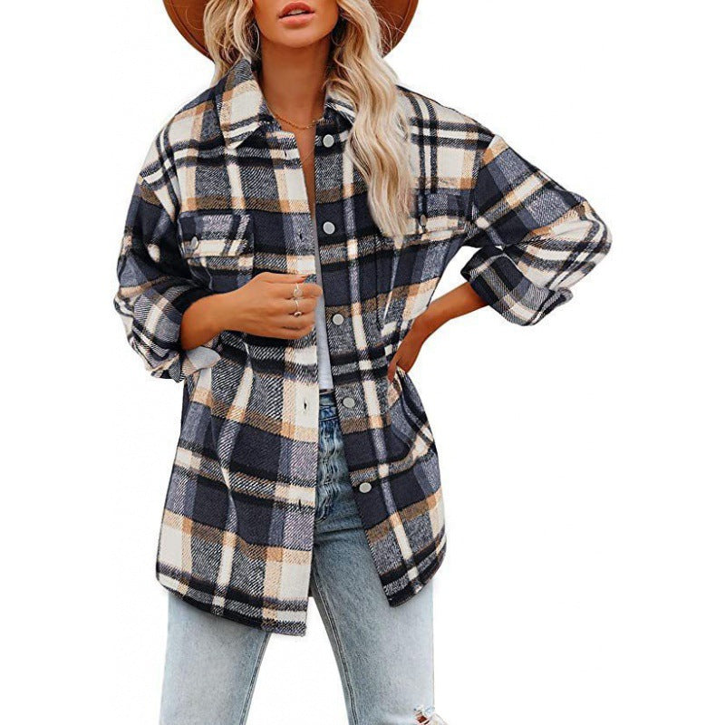 Damen Flanelljacke Karomuster Lässig Modern