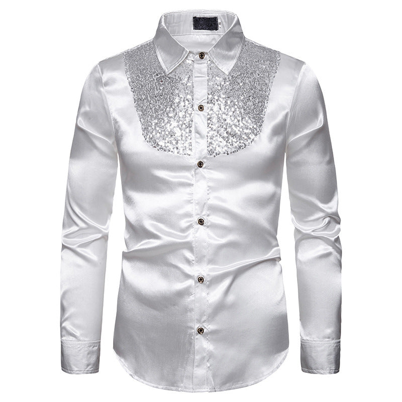 Herren Seidenhemd Glänzend mit Pailletten Elegant