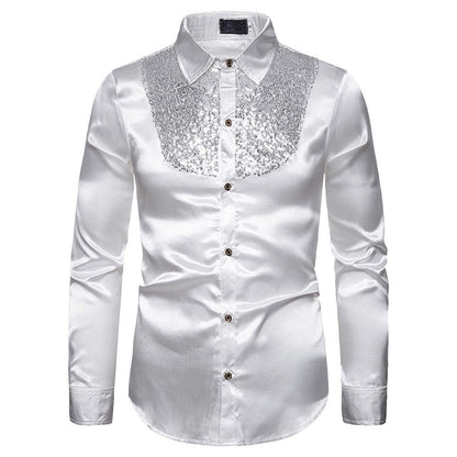 Herren Seidenhemd Glänzend mit Pailletten Elegant
