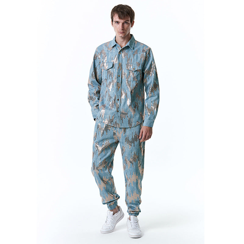 Herren Jogginganzug Glitzer Muster Sportlich Moderne