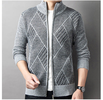 Herren Strickjacke Modern Grafik Muster Zipper