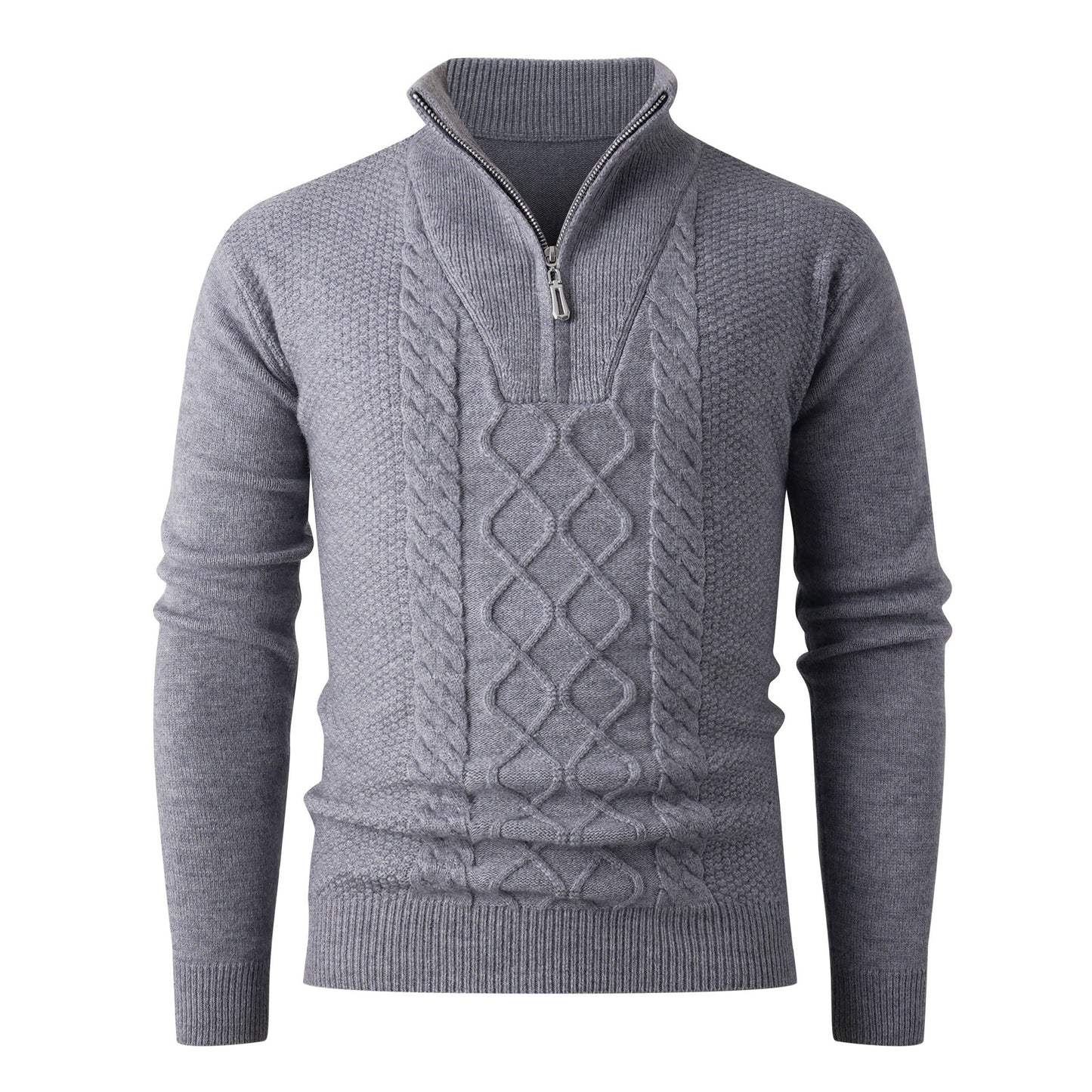 Herren Pullover Grobstrick Modern Stehkragen Reißverschluss - BerlinGlamour