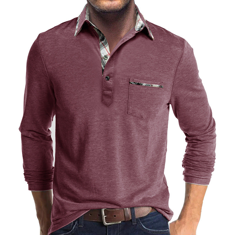 Herren Langarmshirt Mit Kontrastkragen Und Brusttasche Modern