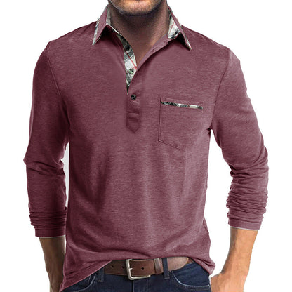 Herren Langarmshirt Mit Kontrastkragen Und Brusttasche Modern