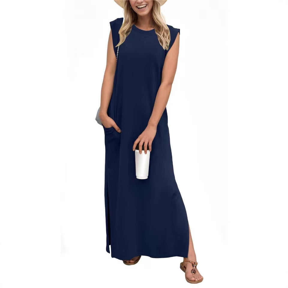 Damen Maxikleid Elegant Lang Ärmig Schlicht