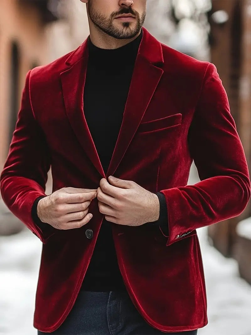 Eleganter Herren Samt Blazer Moderner Schnitt schwarz