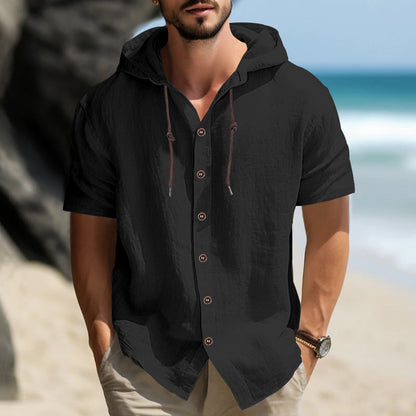 Herren Kapuzen Hemd Kurzarm Casual Mit Knöpfen