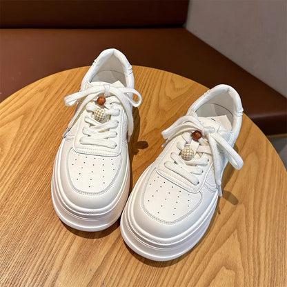 Damen Plateau Sneaker Atmungsaktiv Leder Modern