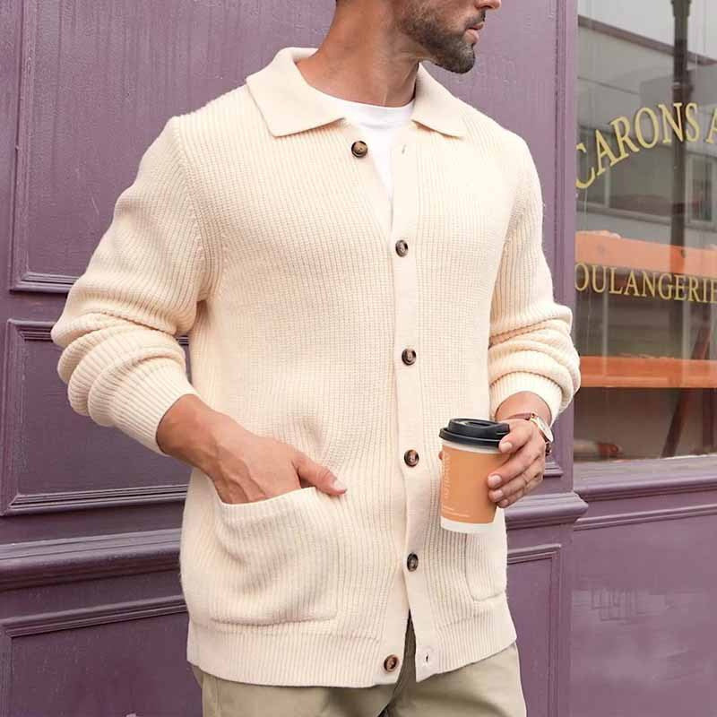 Herren Strickjacke Großrippig Mit Taschen Winter