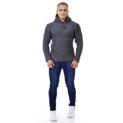 Herren Strickpullover Kapuze Warm Kuschelig Modern