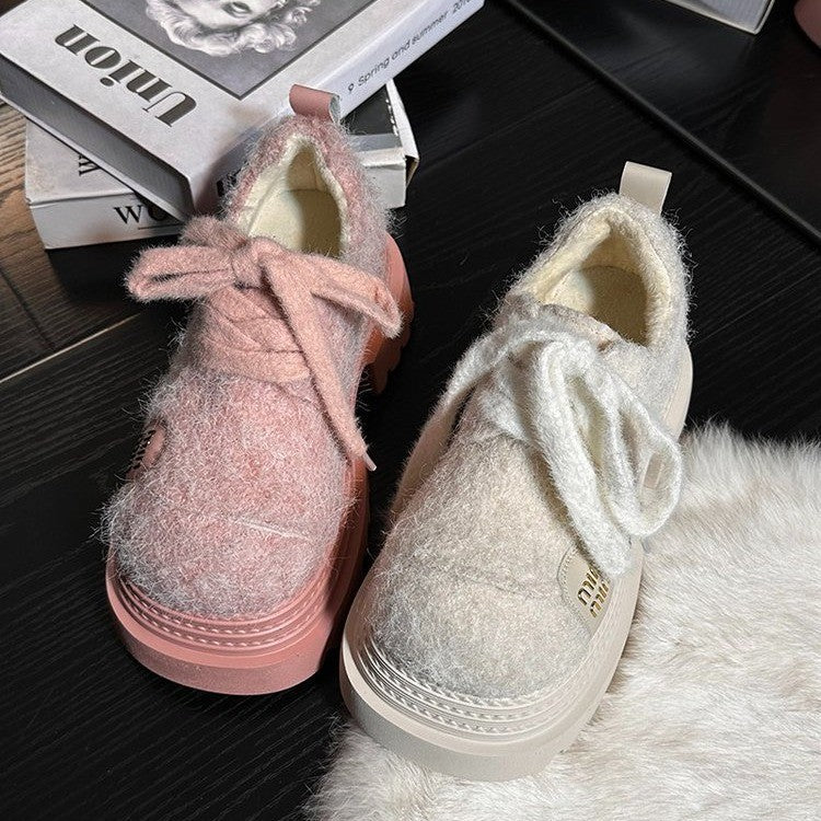 Damen Plateau Sneaker Atmungsaktiv Mit Kuscheligem Obermaterial