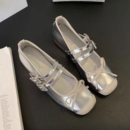 Damen Ballerinas Schleifen Riemchen Elegant