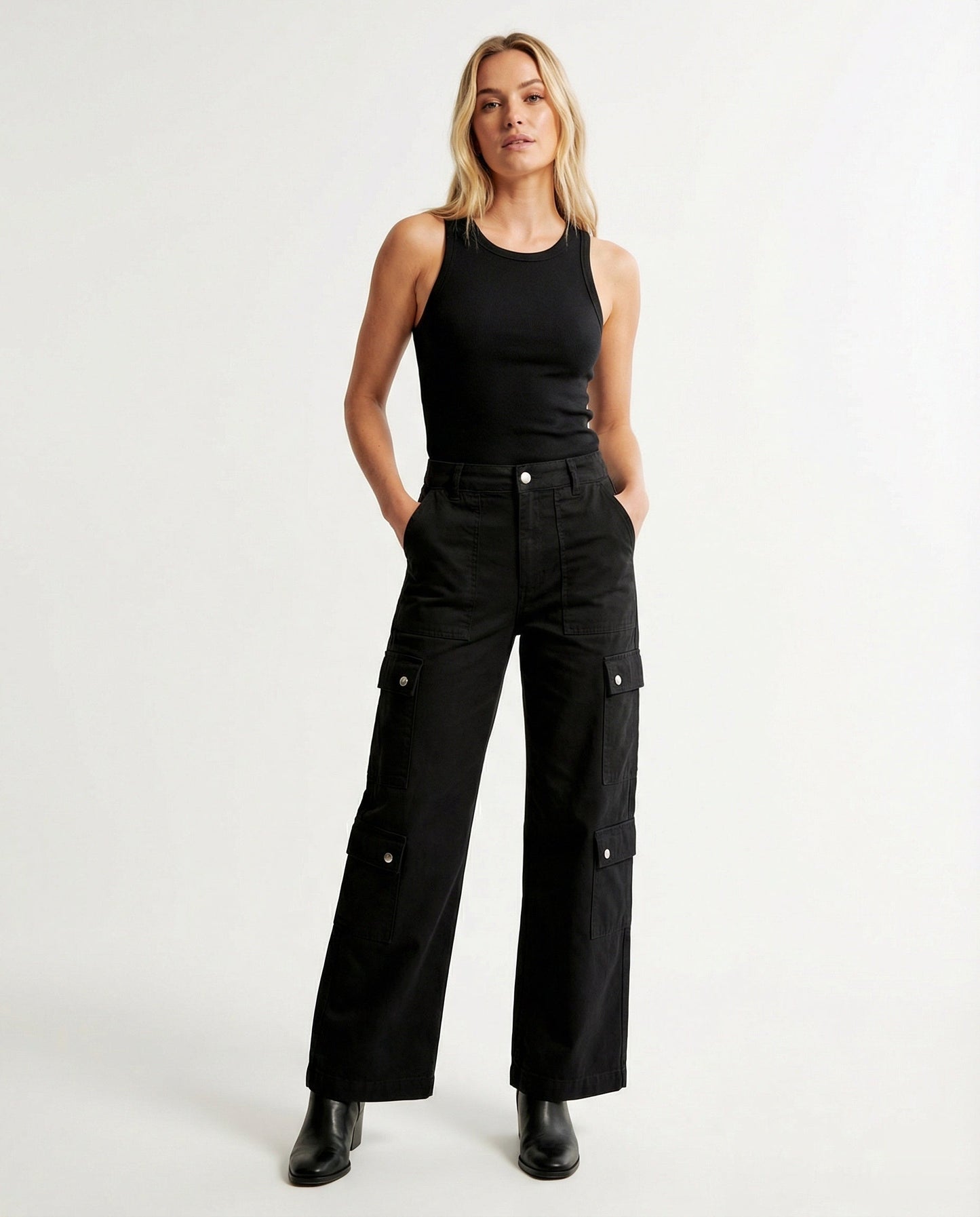 Damen Cargohose Schmale Bein Mit Druckknöpfen Modern