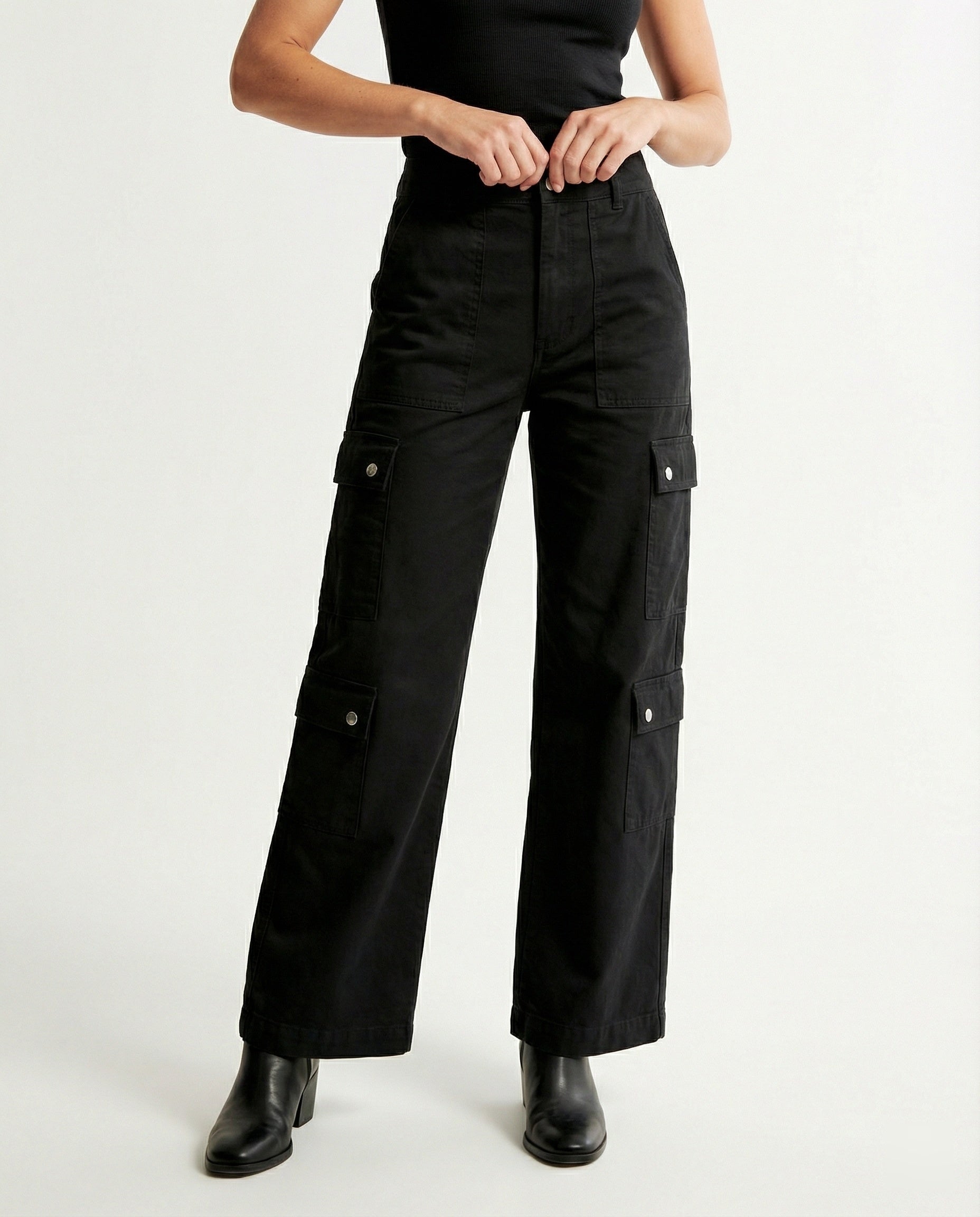 Damen Cargohose Schmale Bein Mit Druckknöpfen Modern - BerlinGlamour