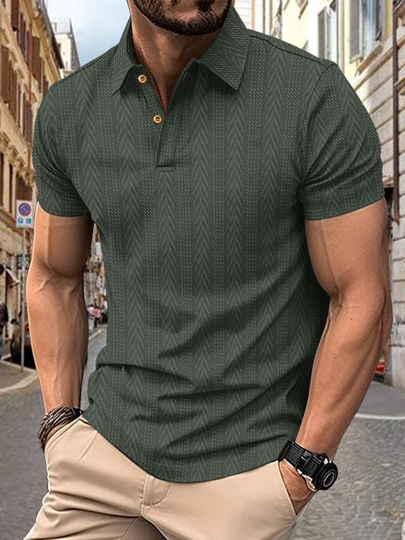 Herren Poloshirt Kurzarm Strukturiert Elegantes Design