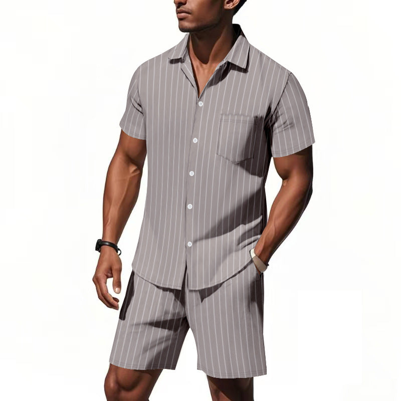 Herren Pyjama Kurzarm mit Streifenmuster und Brusttasche