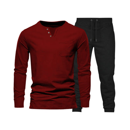 Herren Langarm-Henley-Set Bequeme Jogginghose Sportlich