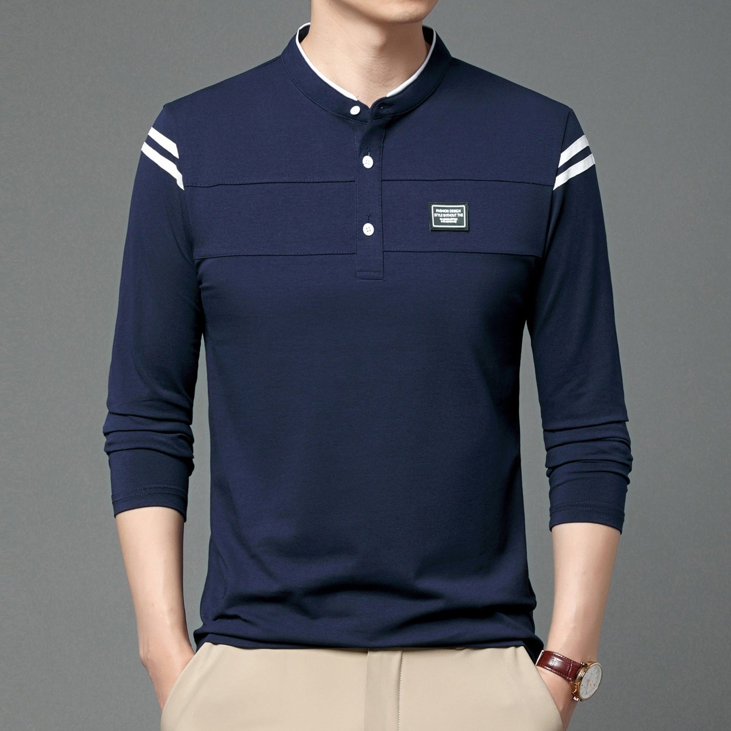 Elegantes Herren Polohemd Langarm Moderner Kragen Slimfit
