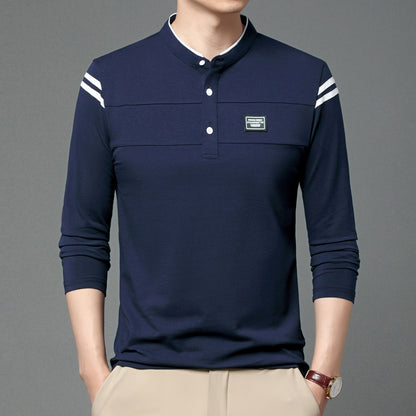 Elegantes Herren Polohemd Langarm Moderner Kragen Slimfit