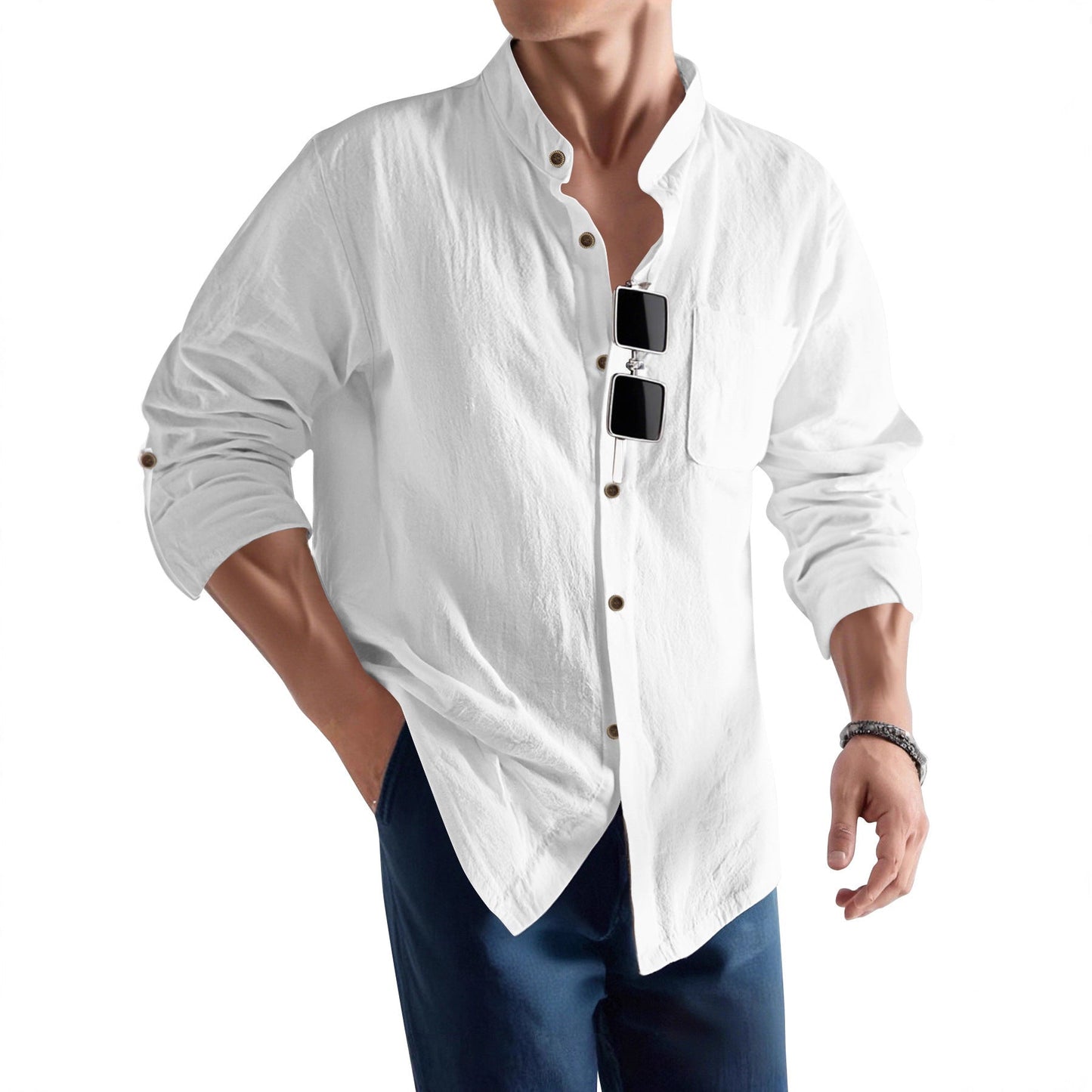 Herren Langarmhemd Slim Fit Henley Ausschnitt Modern