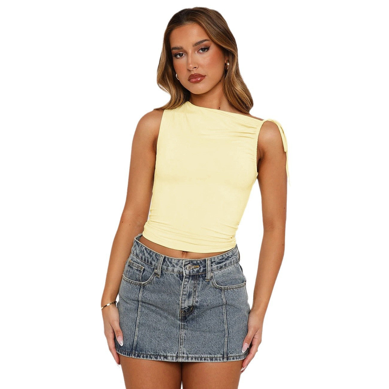 Damen Wickeltop Asymmetrisch Mit Knoten Elegant