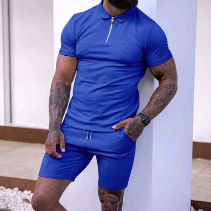 Herren Poloshirt Sportlich Reißverschluss mit passenden Shorts