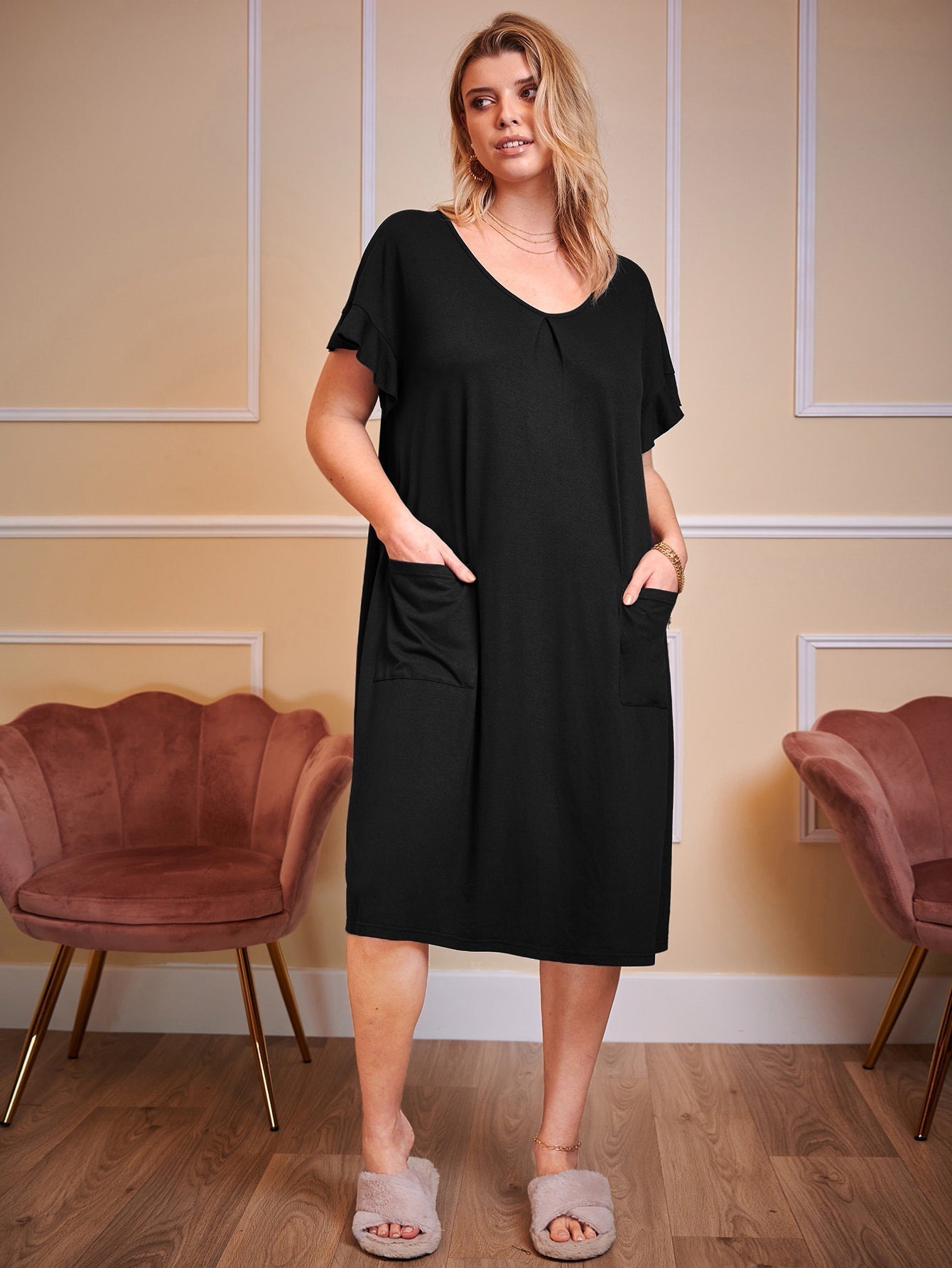 Baumwoll Nachthemdkleid mit Taschen, große Größen von BerlinGlamour
