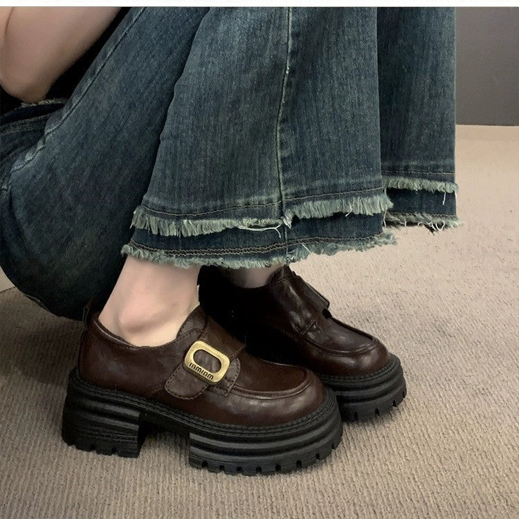 Damen Schnürschuhe Plateau Robust Chunky Mit Schnalle