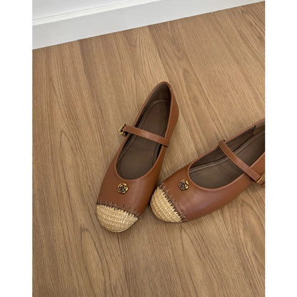 Damen Ballerinas Schuhe mit Bast Akzent und Riemenverschluss Elegante Mode