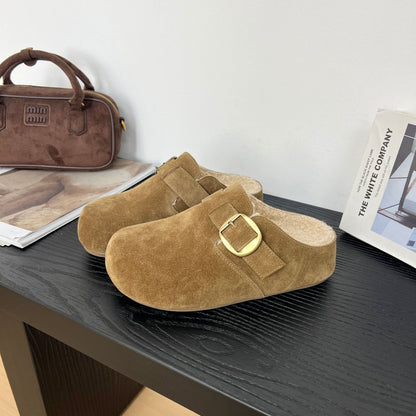 Damen Clogs Wildleder Gepolstert Bequem Schnalle Schuhe