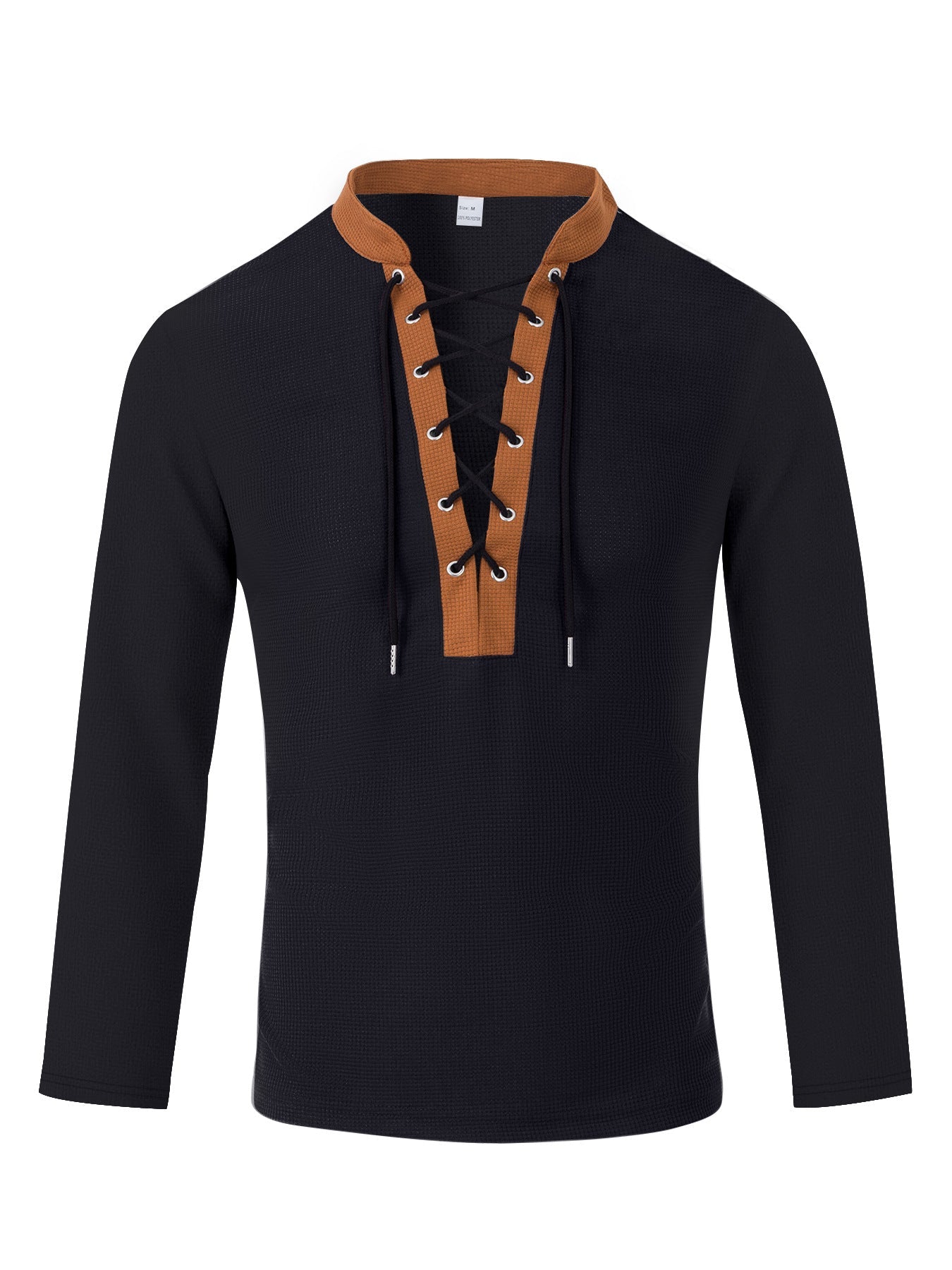 Herren T-Shirt Langarm Modern Schnürung Melange Look