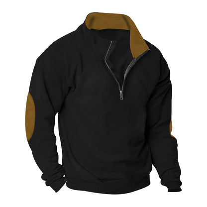 Herren Fleece Sweatshirt Stehkragen Kontrastärmel Modern