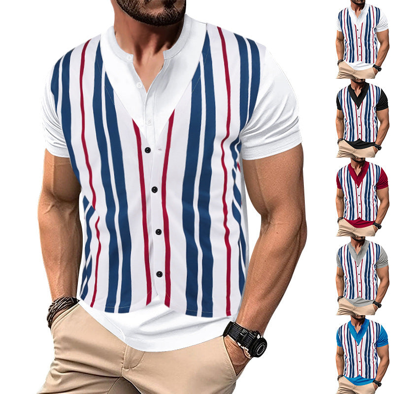 Herren Kurzarm-Shirt Modern Gestreift Trendig - BerlinGlamour