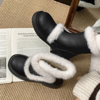 Damen Winterstiefel Luxus Kunstfell Kragen Schwarz Modern