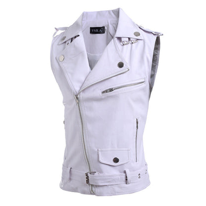 Lederjacke Herren Biker Weste Asymmetrisch Reißverschluss