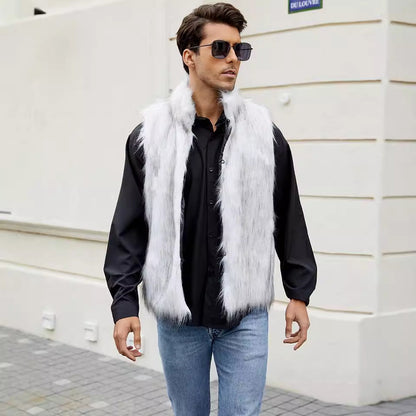 Herren Kunstpelzweste Elegant Offen mit Seiten
