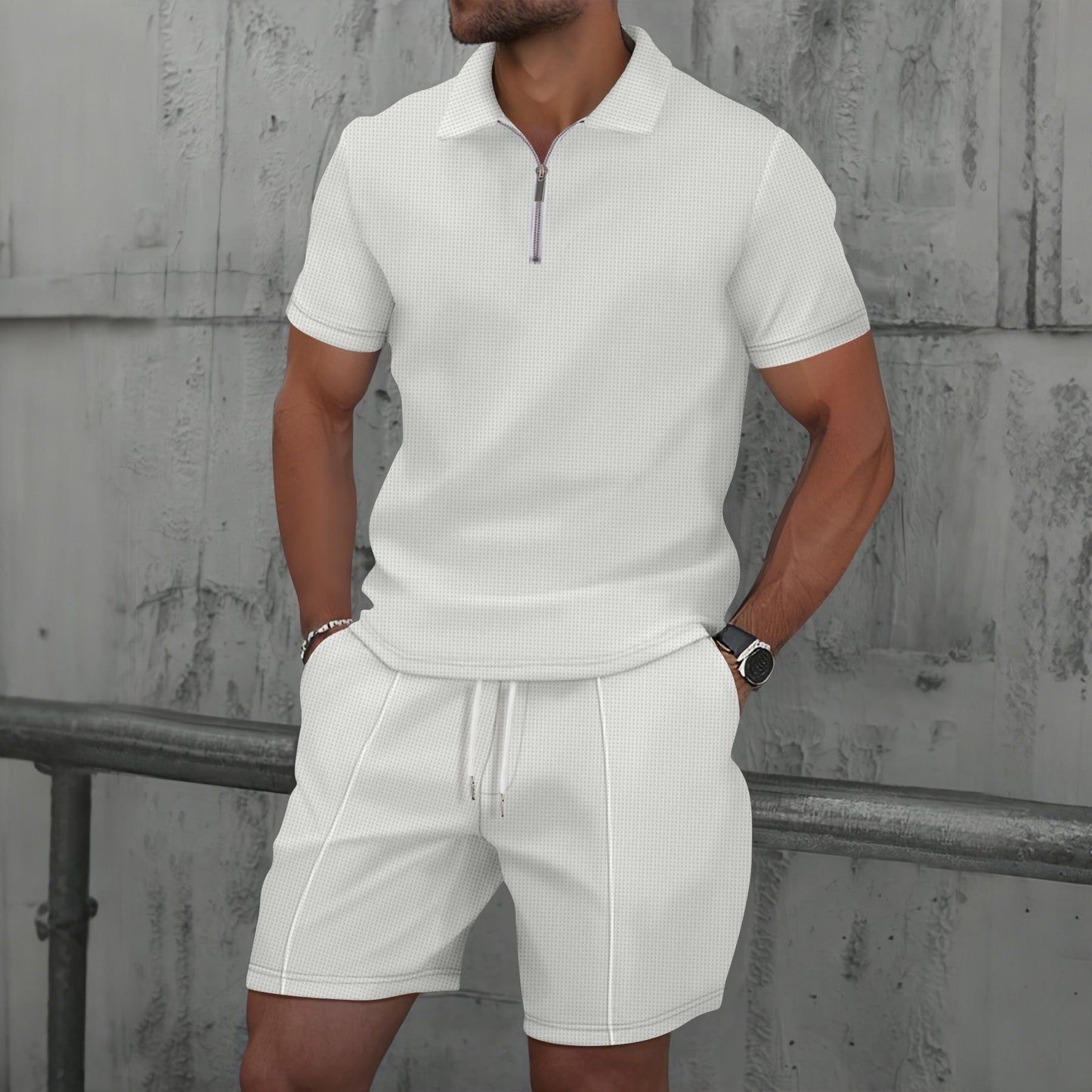 Herren Sportset Kurzarm Elastisch Reißverschluss