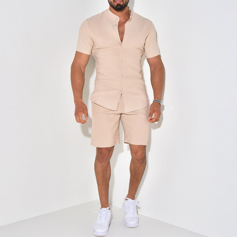 Herren Kurzarm-Hemd Modern mit Struktur und passende Shorts Sommer