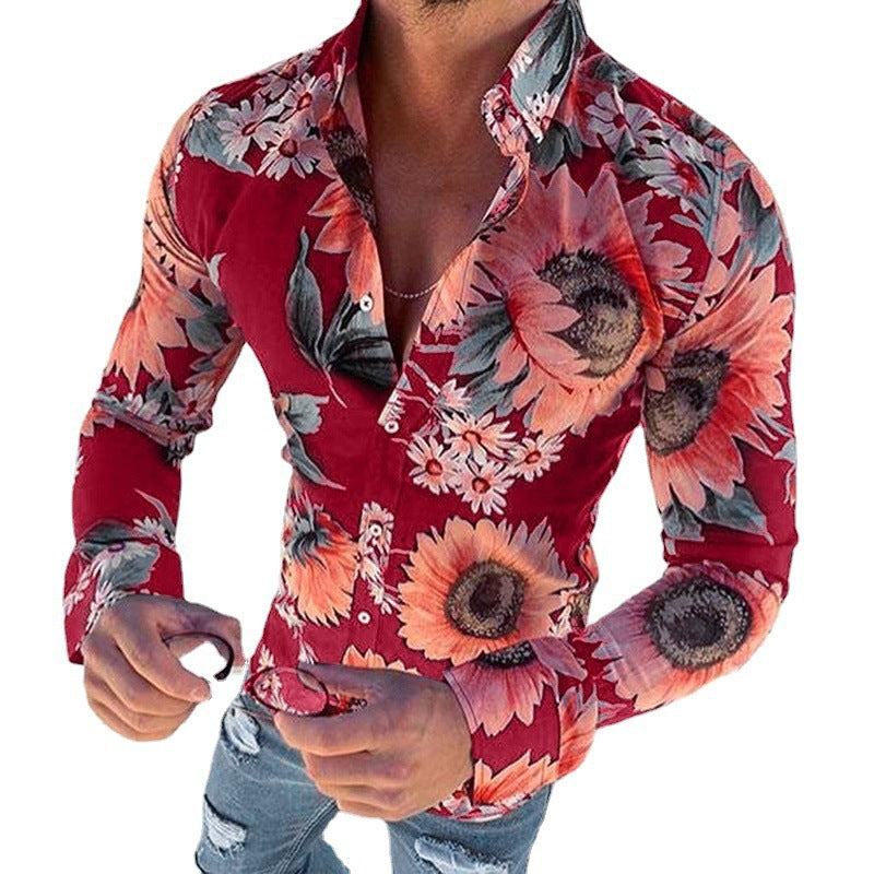 Herren Hemd Langarm Modernes Florales Design